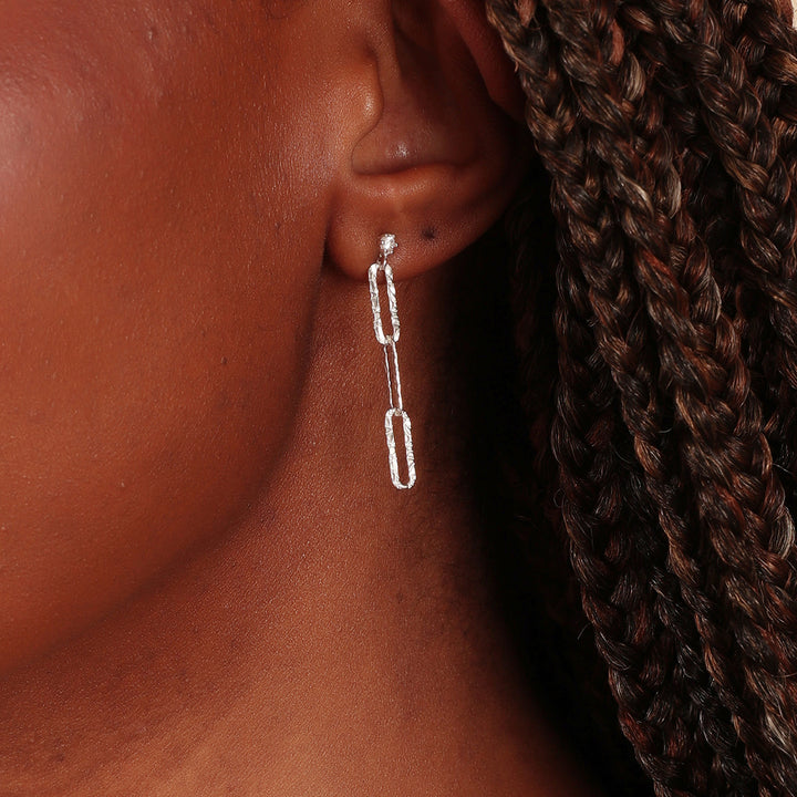 Silver Hammered Mini Link Earrings