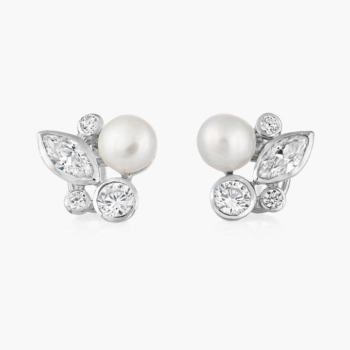 Pearl & Cubic Zirconia Cluster Earrings