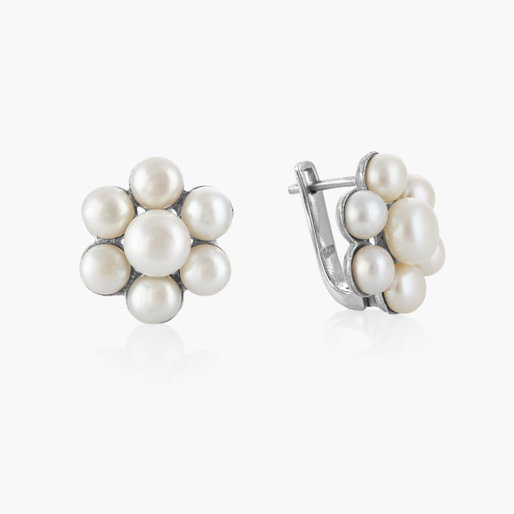 Freshwater Pearl Flower Stud Earrings