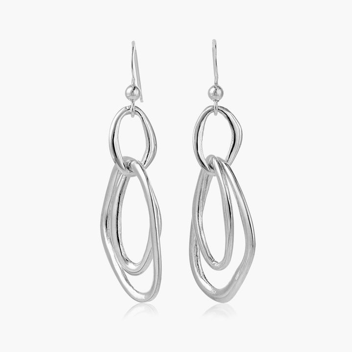 Silver Double Hoop Drop Earrings