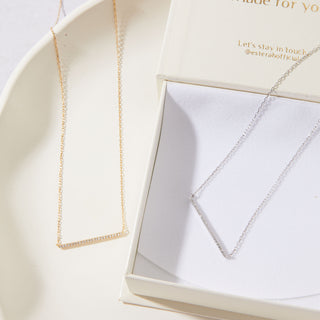 Silver Bar Necklace with Cubic Zirconia