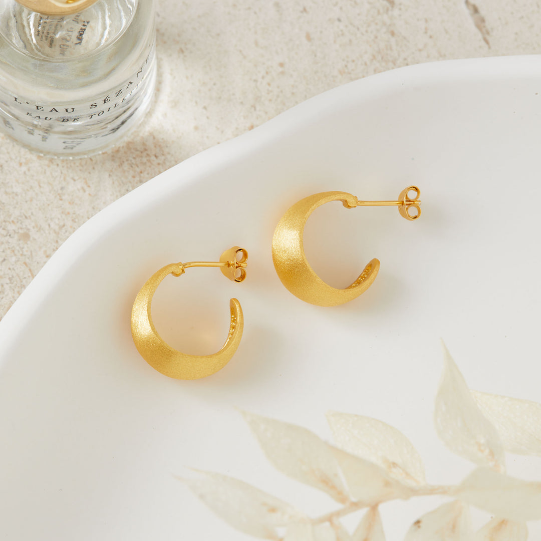 Gold Matte Dome Hoop Earrings