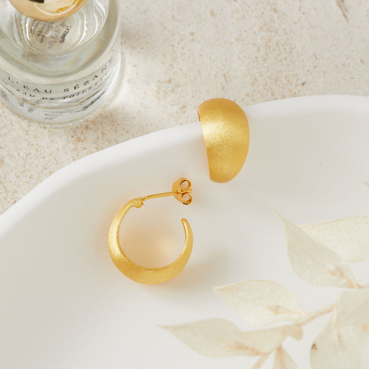 Gold Matte Dome Hoop Earrings