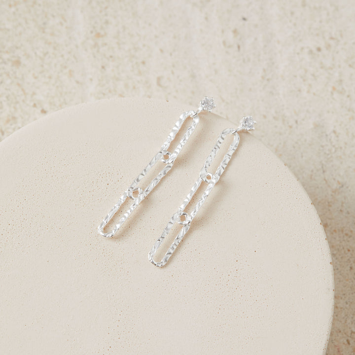 Silver Hammered Mini Link Earrings