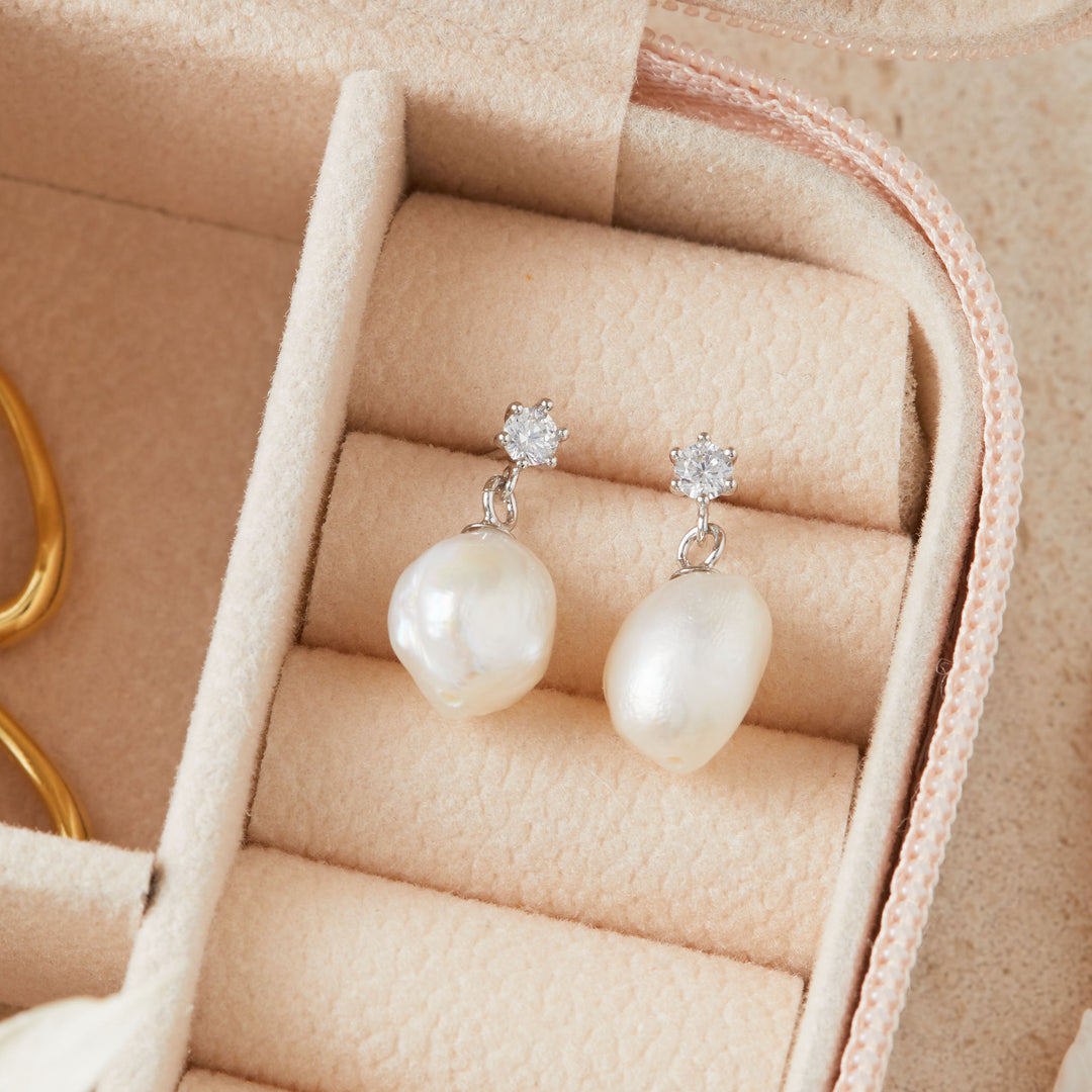 Freshwater Pearl Drop Earrings in Silver