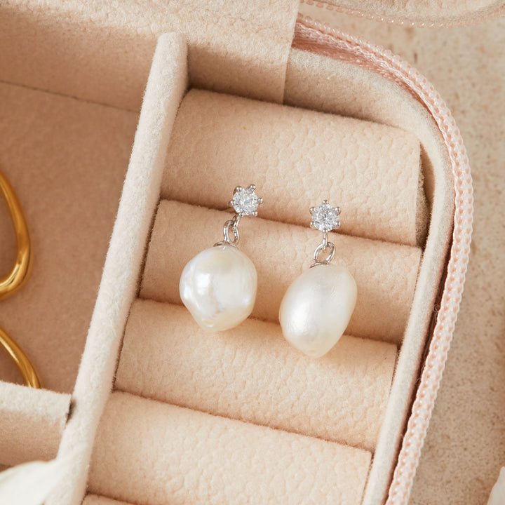 Freshwater Pearl Drop Earrings in Silver