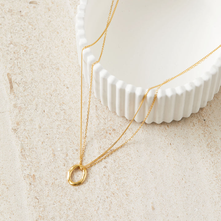 Gold Oval Double Chain Necklace