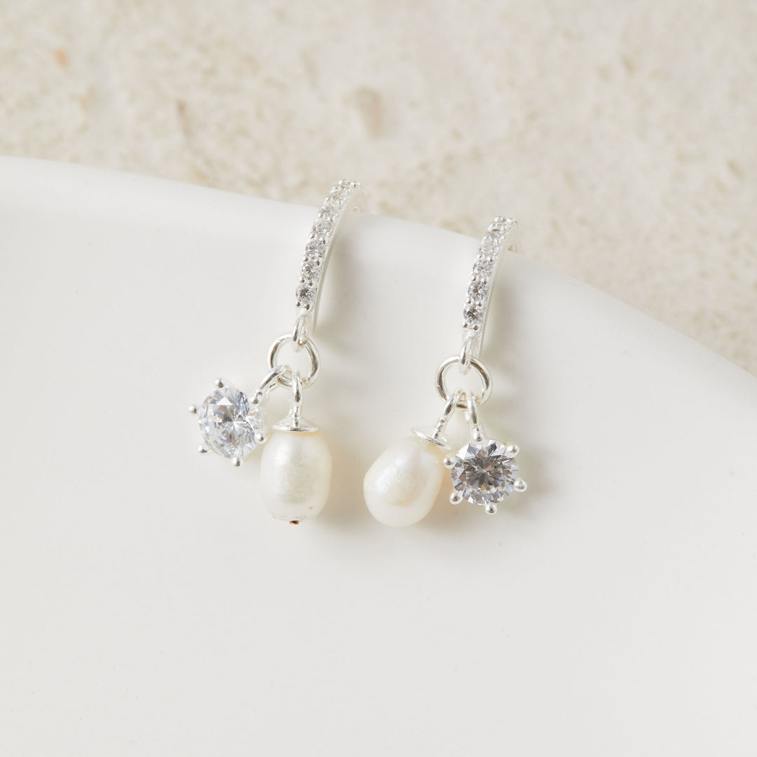 Pearl & Cubic Zirconia Charm Hoop Earrings