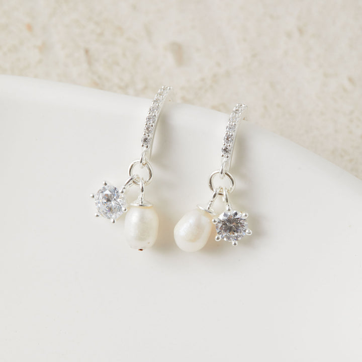 Pearl & Cubic Zirconia Charm Hoop Earrings