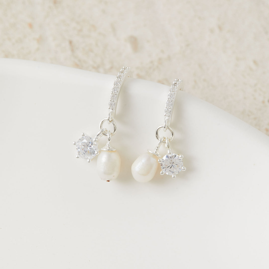 Pearl & Cubic Zirconia Charm Hoop Earrings