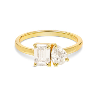 Gold Emerald Pear Cut Two Stone Ring