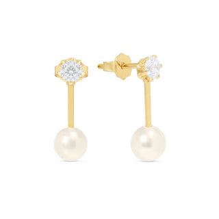 Gold Crystal & Pearl Drop Stud Earrings
