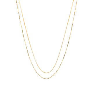 Gold Duo Texture Necklace | Herringbone and Beaded Ball Chain
