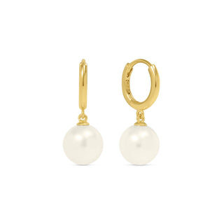 Gold Pearl Huggie Hoops