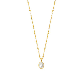 Gold Oval Pearl Bezel Necklace
