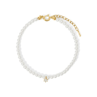Pearl Beaded Bracelet & Gold Crystal Charm