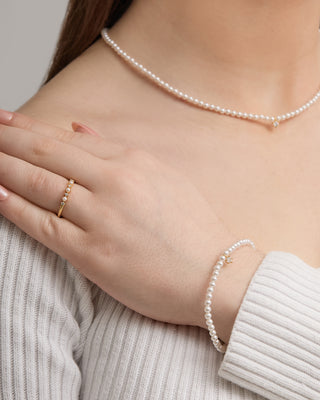 Pearl Beaded Bracelet & Gold Crystal Charm