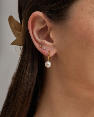 Gold Pearl Huggie Hoops