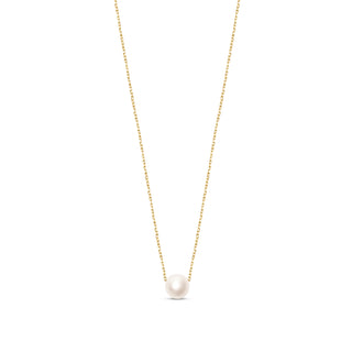 Gold Pearl Solitaire Necklace