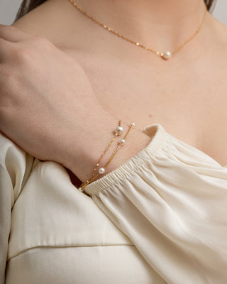 Gold Pearl Station Bracelet