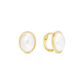 Gold Oval Pearl Bezel Earrings