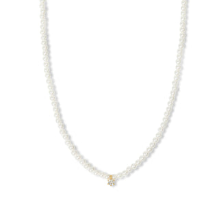 Pearl Beaded Necklace | Gold CZ Charm