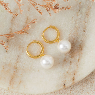 Gold Pearl Huggie Hoops