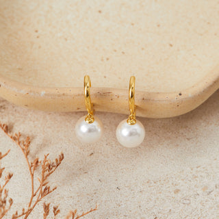 Gold Pearl Huggie Hoops