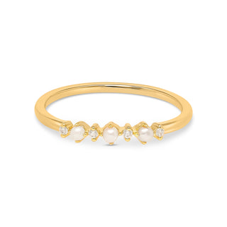 Gold Pearl CZ Ring