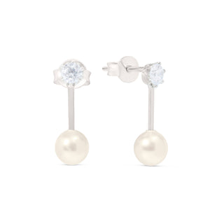 Silver Crystal & Pearl Drop Stud Earrings
