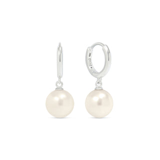 Silver Pearl Huggie Hoops