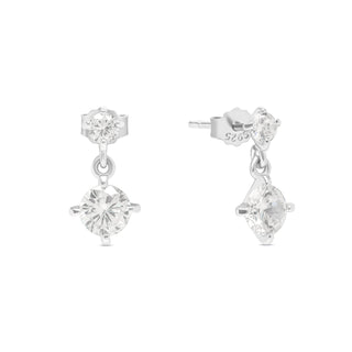 Silver Double Crystal Drop Studs