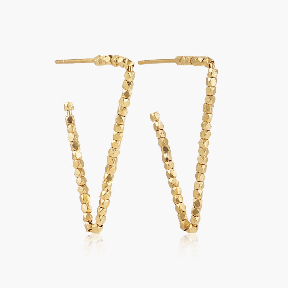 Gold Beaded Triangular Earrings