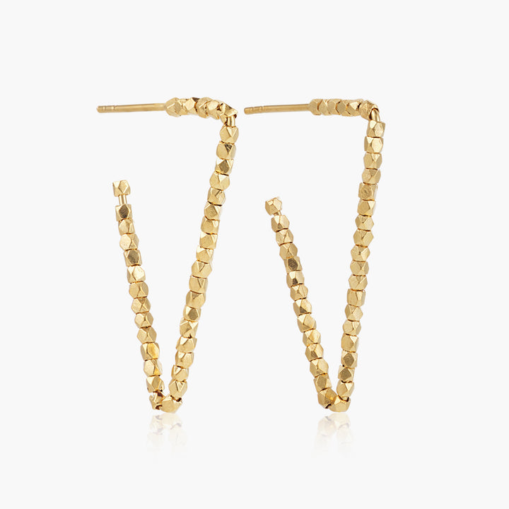 Gold Beaded Triangular Earrings