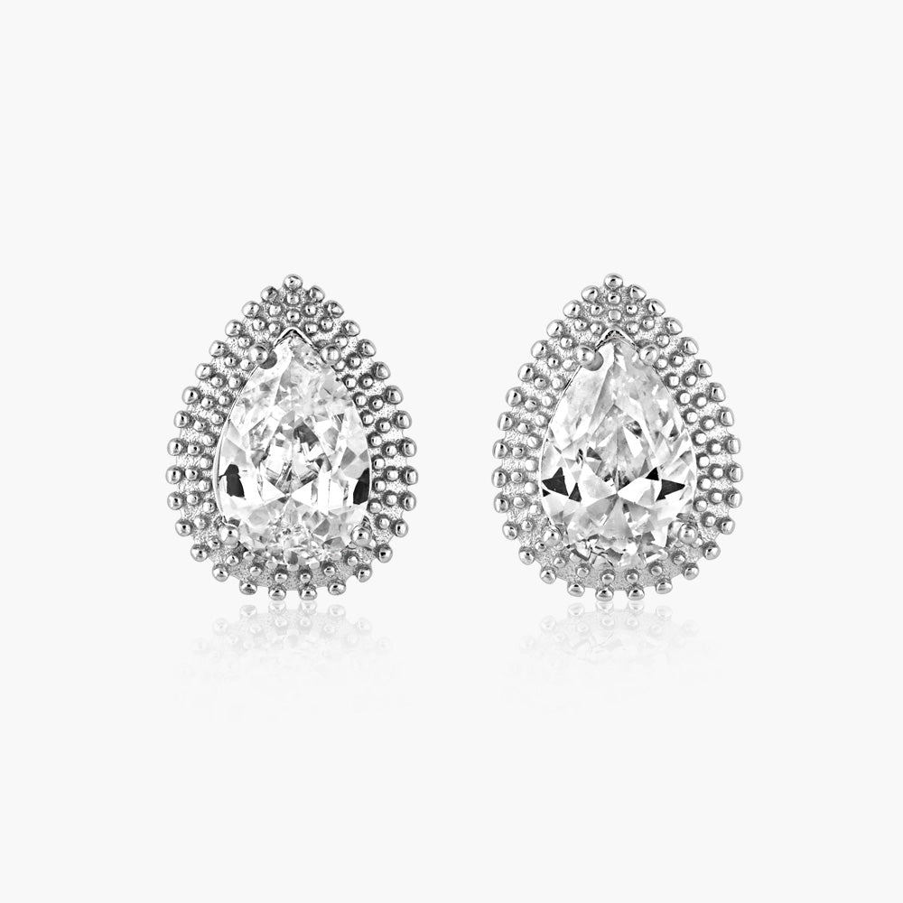 Silver & Cubic Zirconia Teardrop Stud Earrings