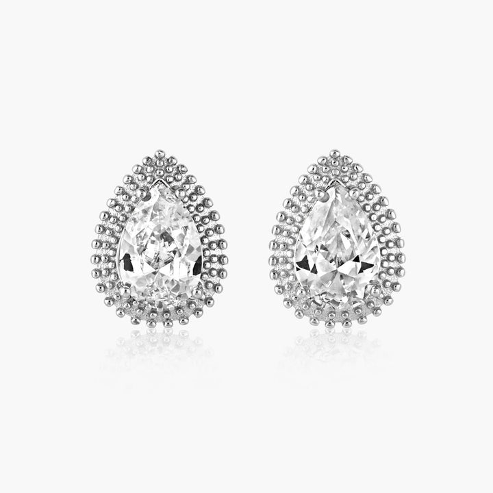 Silver & Cubic Zirconia Teardrop Stud Earrings