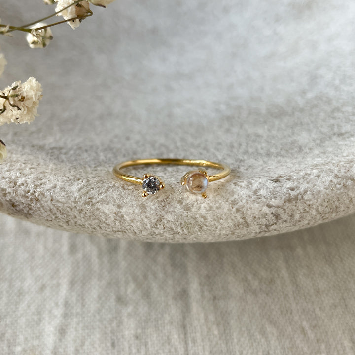 Gold Moonstone Open Ring