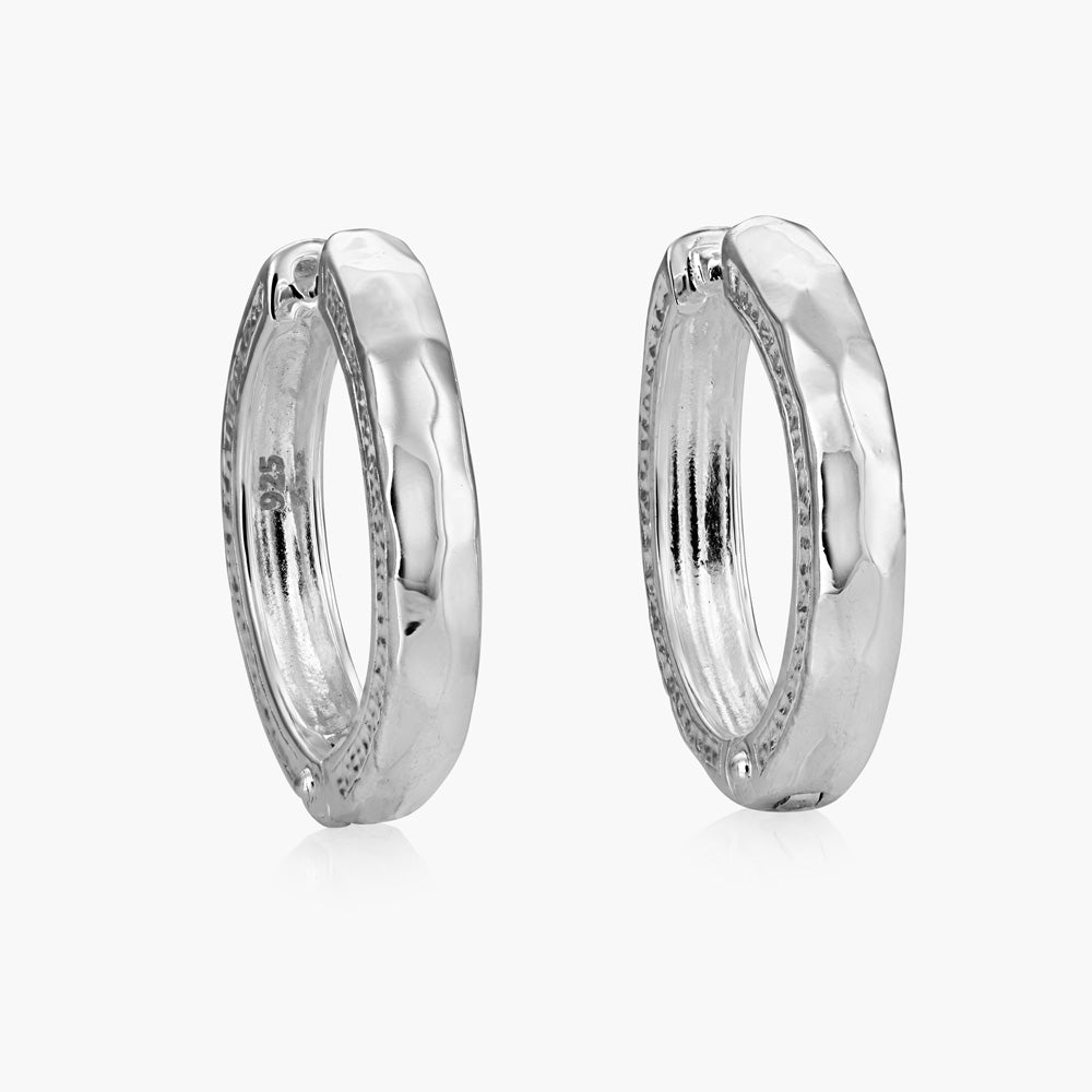 Silver Hammered Hoop Earrings