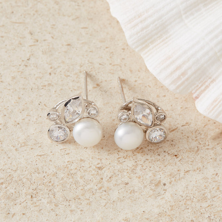 Pearl & Cubic Zirconia Cluster Earrings