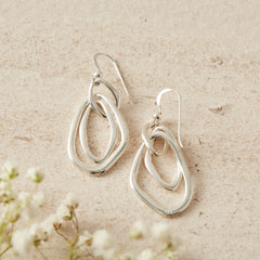 Silver Double Hoop Drop Earrings