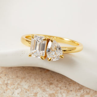Gold Emerald Pear Cut Two Stone Ring
