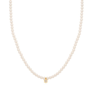 Pearl Beaded Necklace | Gold CZ Charm
