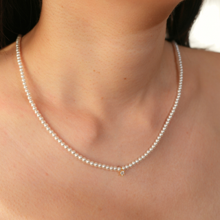 Pearl Beaded Necklace | Gold CZ Charm