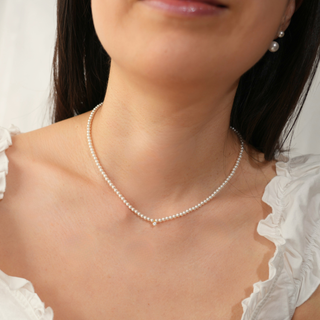 Pearl Beaded Necklace | Gold CZ Charm