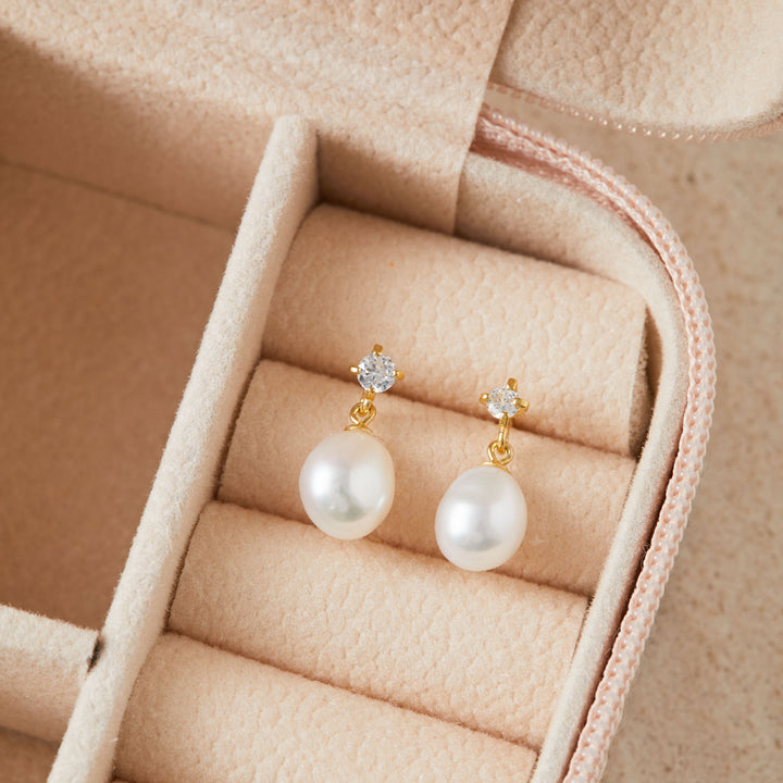 Freshwater Pearl Drop Earrings in Gold