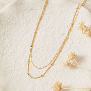 Gold Double Chain Beaded Necklace