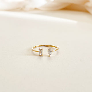 Gold Adjustable Marquise & Baguette Ring