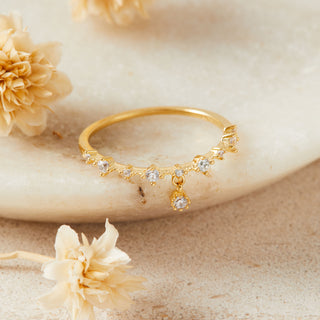 Gold CZ Ring With Charm