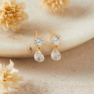 Gold Mini CZ Drop Stud Earrings