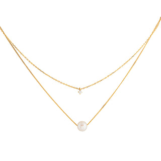 Gold Layered Necklace with Pearl and Cubic Zirconia
